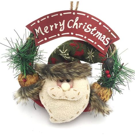 Couronne de Noël Ancuioyz, décoration de porte, couronne de Père Noël, couronne de Noël pour porte d'entrée, utilisable pour porte, fenêtre, accessoires de décoration pour fête de Noël 22 x 22 x 4 cm (1/5)