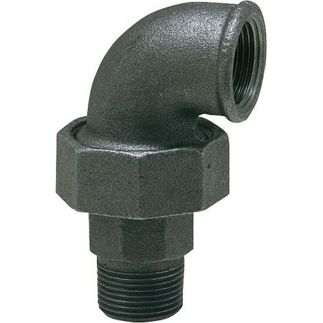 Raccord en fonte malleable, noir Raccord a vis coude 11/4" (fem/male) Type 97, joint plat