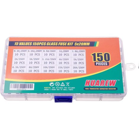 15 valeurs 150 pièces 5x20mm fusibles en verre à fondre rapide 0,2x0,78 pouce 250V tension 0,2 0,25 0,5 1 1,6 2 3 3,15 4 5 6,3 8 10 15 20A ampère Kit de classification (1/5)