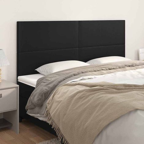 Tête de lit 160 x 5 x 118/128 cm réglable en hauteur, similicuir noir avec pieds en bois - PANGIVO (1/5)