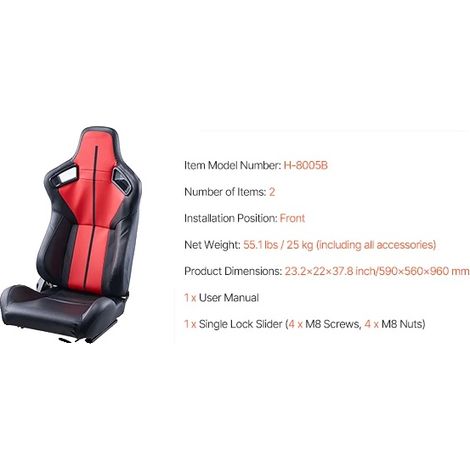 Sedile da corsa, schienale regolabile, design confortevole, H-8005B (1/2)