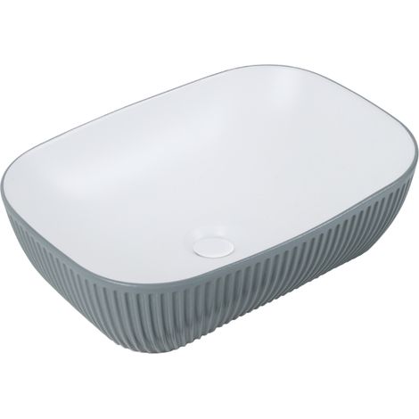 Vasque à poser rectangulaire -47 x 33,5 cm -Blanc et rainurée gris -SERENIA (1/4)
