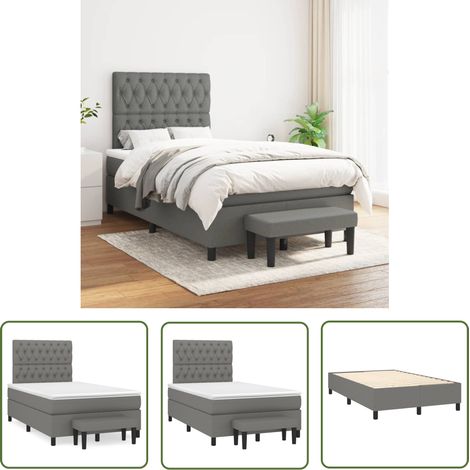 The Living Store Sommier à lattes de lit avec matelas Gris foncé 120x200cm Tissu - Lit Plateforme - Lit Double - Matelas Ressorts Ensachés - Têted Lit Ajustable - Banc Rangement (1/5)
