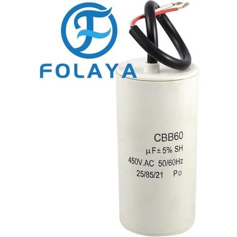 Condensateur - FOLAYA - CBB60 - 450V - 20uF - 50/60Hz - Démarrage moteur électrique