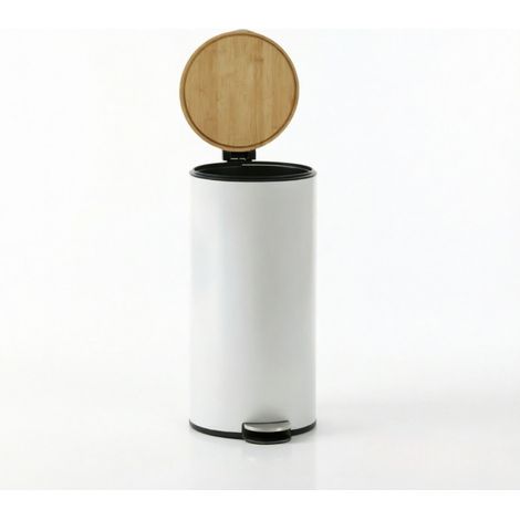 Cubo de basura de cocina 30 L con pedal, interior extraíble y cierre suave, blanco (1/5)