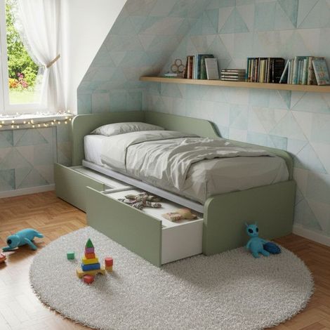 Letto singolo 80x190 con cassetti - Pratico e salvaspazio per camerette e stanzette - Salvia