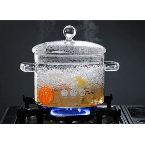 1,5 l / 50 oz Pot en Verre pour Cuisine, Pot De Cuisson en Verre, Mini Cocotte Multifonctionnel, Marmite en verre transparent résistant aux hautes températures avec double poignée et couvercle