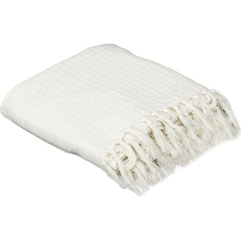 The Home Deco Factory – Jeté de canapé gaufré 170x250 cm en coton ivoire – Tissu 100% coton pour décoration élégante – Couverture intérieure chic (1/5)
