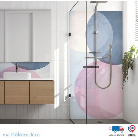 Panneau de douche : Cercles assemblés et couleurs pales - Couleur Rose clair - Alu composite - 100 - 245 (1/3)