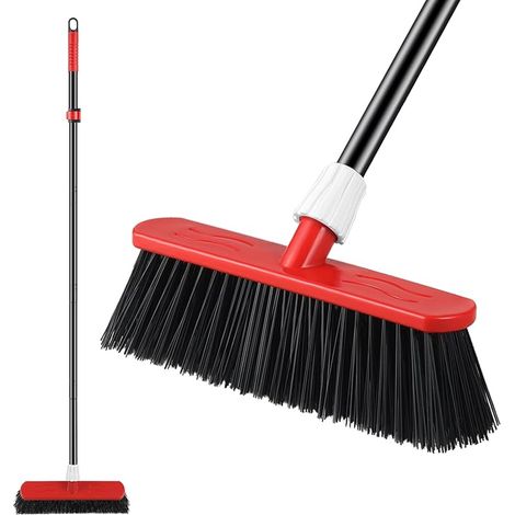 Balai de Jardin Robuste avec Manche Télescopique(145cm), Brosse de Gardin avec Poils Rigides, Balai d'Extérieur pour Le Balayage des Cours, Jardins, Terrasses et Garage (1/5)