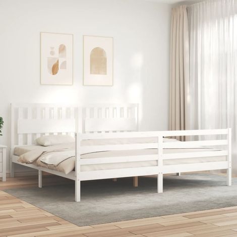 Lit adulte avec tête de lit - Cadre de lit - Lit simple blanc 200x200 cm bois massif -45448 (1/5)