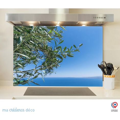 Fond de hotte : Mer avec olivier - Alu composite - 90 cm - 50 cm