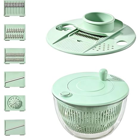 4L Essoreuse à Salade avec Couvercle, Multifonction Essoreuse Salade avec 6 Lames et Planche a Decouper Grand Saladier pour Laver Secher Couper Legumes et Fruits, Separateur de Jaune d (1/5)