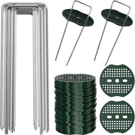 50 verzinkte Stahl-Befestigungspfähle mit 20 Unterlegscheiben, Bodenbefestigungspfähle, rostfreie Bodenanker, Befestigungspfahl-Set, für Unkrautvlies und Gartenbau (1/5)