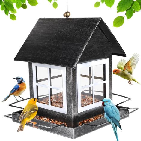 Vogelfutterhaus Metall zum Aufhängen, wetterfest, mit Haken, schwarz