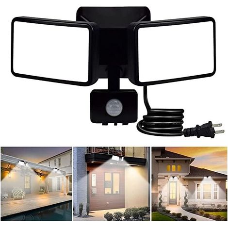 Projecteur LED d'extérieur 18 W avec détecteur de mouvement, réglable pour l'extérieur et l'intérieur, blanc froid 6 500 K, 1 200 lm, mode automatique pour garage, allée, escalier et jardin (1/4)
