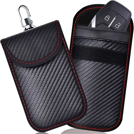 CSPARKV Etui Anti RFID Clé Voiture Signal Blocage Faraday Pochette Sac, Lot de 2 Pochettes Blocage Signal RFID pour Clé Voiture, Étui de Protection Anti RFID en Fibre de Carbone (1/5)