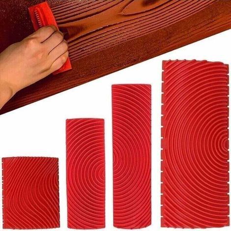 4 Pack Wood Grain Rubber Imitation Wood Grain Tool Wood Graining Rubber Imitation Wood Grain Painting Texture Tools for Home Wall, Rubber Wood Grain Painting Tools
