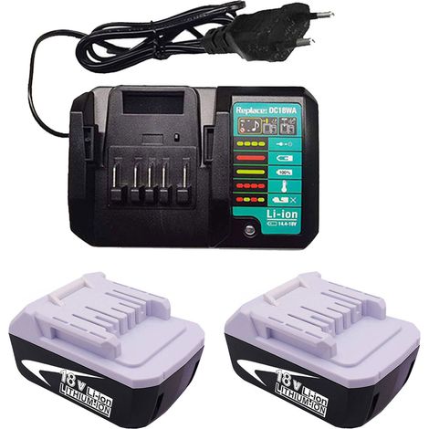 2X Batterie & Chargeur Pour Makita BL1813G 18V 3,0Ah BL1815G BL1820G BL1840G HP457D DF457D DK18041 DK18015 Chargeur DC18WA (14,4V &18V ) (1/5)
