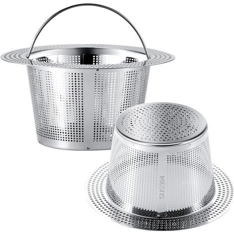 2er-Set Spülbecken-Siebe – aus Edelstahl 304, mit praktischem Tragegriff, passend für Standard-Abflüsse mit 8,9 cm (3,5 Zoll) Durchmesser, großes Siebkorb-Set (1/5)