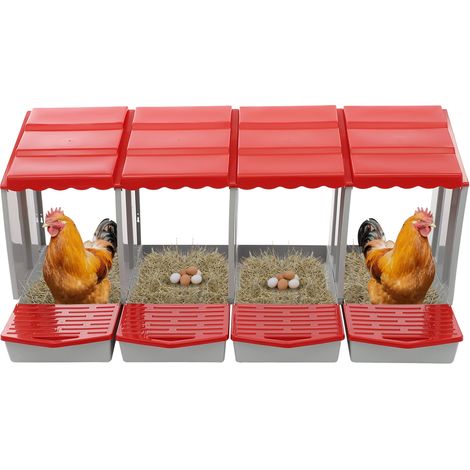 Nichoir à poules 4 compartiments, Boîte de ponte, Pondoir mural / autonome - collecte automatique des œufs, 121,1 x 51,5 cm, rouge (1/5)