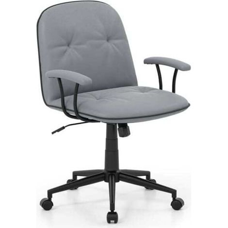 Pour bureau, coiffeuse ou lecture, chaise de bureau grise en simili cuir avec dossier ergonomique et siège large (1/5)