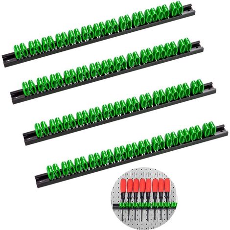 Lot de 4 supports de rangement pour tournevis, tige de 35 cm, vert, atelier, support à outils mural, pour garage (1/5)