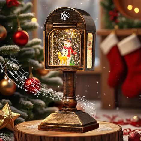 Lanterne de Noel avec la Musique, Lanterne Décoration Noël, Lanterne Boule à Neige de Noël, Vintage Lanternes à Paillettes du Père Noel, Décoration Cadeaux pour Table, Lampe à Bougie Deco Interieur (1/5)