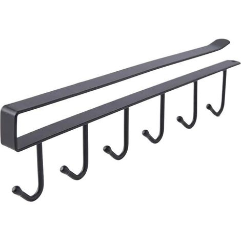 Générique Étagère de rangement à 6 crochets, sous étagères suspendues, porte tasses, porte ustensiles, garde robe cuisine(Black) (1/5)