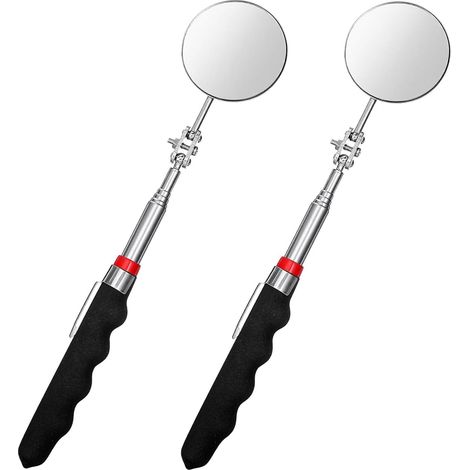 2 Pièces Miroir D'inspection, Acier Inoxydable, Poignée Télescopique Réglable, Outil Mécanique Automobile