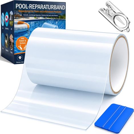 Rustine Piscine 10 x 200cm - Kit Reparation Liner Piscine Transparent Accessoire Piscine Rustine, Ruban PVC Réparation Liner Piscine Patch Adhésif pour Réparer Diverses Surfaces de Piscine (1/5)