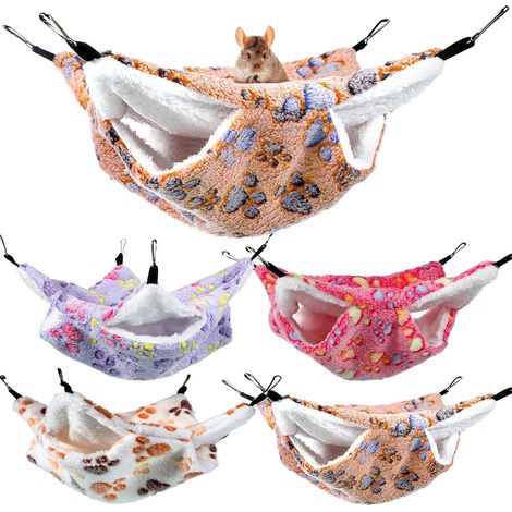 4 Hamacs pour Petits Animaux Hamacs Suspendus pour Cochons d'Inde Lits à Suspendre pour Furet Cachettes de Couchage pour Rat Accessoires de Cage en Polaire pour Hamster (Patte) (1/5)