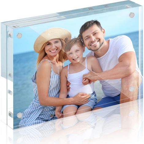Cadre photo en acrylique - 12,7 x 17,8 cm - Solide - Transparent - Double face - Avec chiffon en microfibre - Cadre de bureau debout sans cadre pour la maison, le bureau, les événements (1/5)