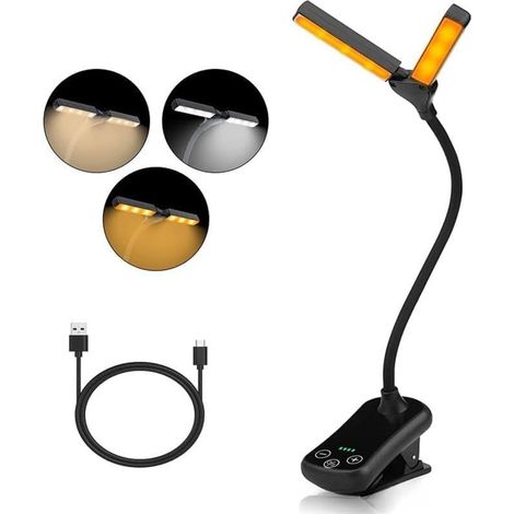 Leselampe – Kleine Leselampe mit Klemme – Dimmbar – Leselampe für Bücher – Schreibtischlampe – Kabellos – Nachttischlampe – Wiederaufladbare Leselampe für Bücher mit Klemme und 360° flexiblem Hals (1/5)