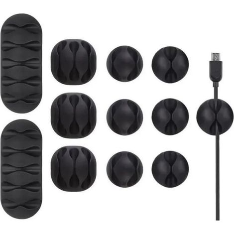 Clips De Câble - Silicone Flexible Non Toxique - Pour Organisation De Câbles Bureau Maison - Lot De 16 Pièces (1/4)