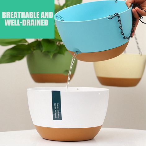 Hängender Pflanzkasten mit Doppelkette für Zuhause, Balkon und Innenräume, mit automatischem Wasserauffangbecken (1/5)