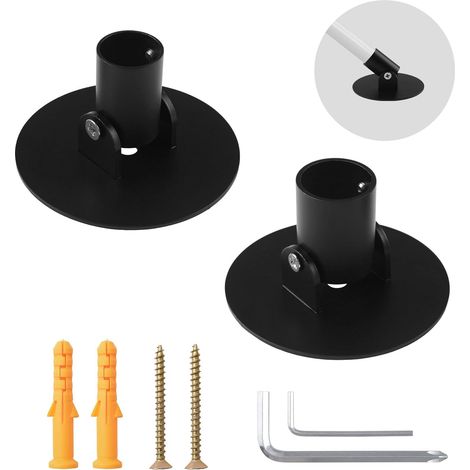 Lot de 2 supports de tringle de rideau de douche réglables en acier au titane avec bride pivotante unique, lot de tringles lourdes pour placard avec vis (Noir, diam. int. 22 mm et 26 mm) (1/4)