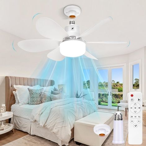 Deckenventilator mit Licht und Fernbedienung, 30-W-Deckenventilator mit E27-Fassung, dimmbarer LED-Deckenventilator für Schlafzimmer, geräuscharm, 6 Flügel, 3 Geschwindigkeitsstufen, Timer [Energiekla (1/5)