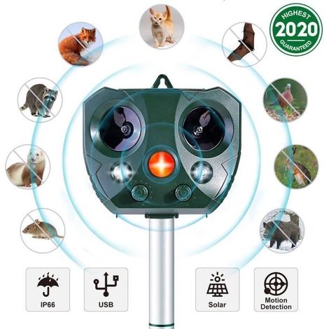 Ultraschall-Katzenabwehrgerät, solarbetrieben, wasserdicht, mit Alarm und Blinklicht, kann Tiere verscheuchen. (1/4)