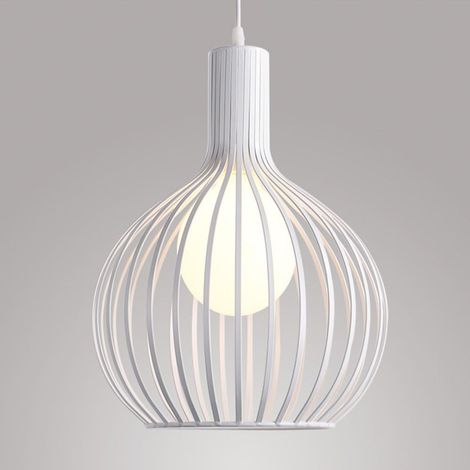 Suspension Luminaire industrielle Lustre Plafonnier E27 Vintage Abat-Jour en Métal Cage Lampe éclairage Cuisine Salle à manger Salon Chambre D'enfants Restaurant (Blanc)