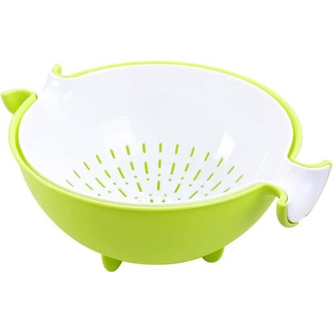 Ensemble entonnoir et bassine filtrante de cuisine, grande bassine en plastique avec filtre, ensemble de filtres détachables peu encombrants, convient au nettoyage des fruits et légumes (vert) (1/5)