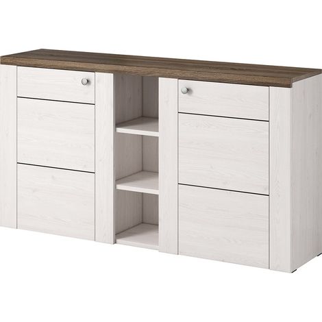 Buffet diseño 155cm para salón color blanco efecto madera y roble colección SANTIAGO.