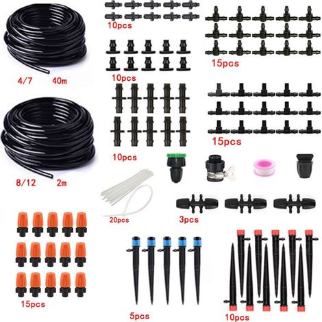 Irrigation Goutte à Goutte Double Tuyau Ensemble Mixte Jardinage Maison Balcon Bassin Irrigation Fleurs DIY Arrosage/Double Tuyau 2m + 40m Brume Orange Yongquan 8 Trous Tige Ensemble (1/5)