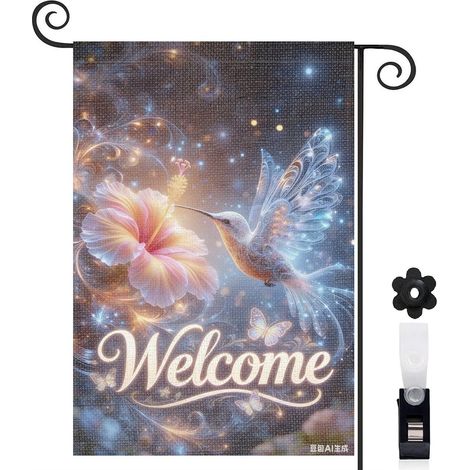 Drapeau de jardin printemps été bienvenue 30 x 45 cm tissu double face haute qualité motif floral lumineux pour décoration extérieure durable (1/5)