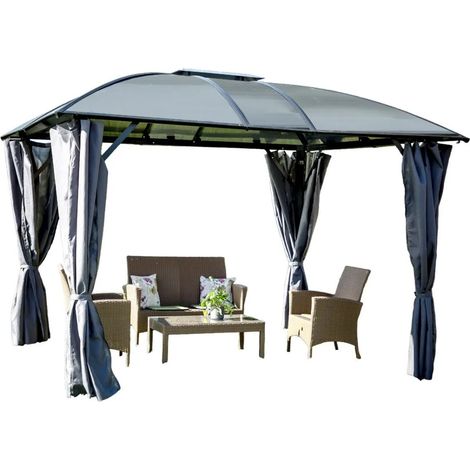 Gazebo 3x3.6 mt in Alluminio Copertura Airvent Policarbonato Teli Tende Laterali
