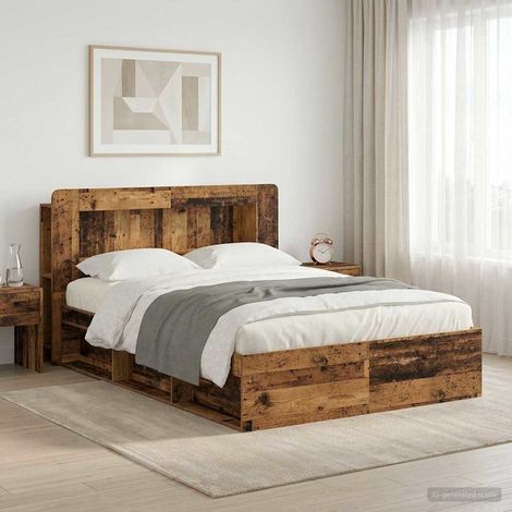 vidaXL Bed Frame with Storage Old Wood 135 x 190 cm Engineered Wood (1/5)