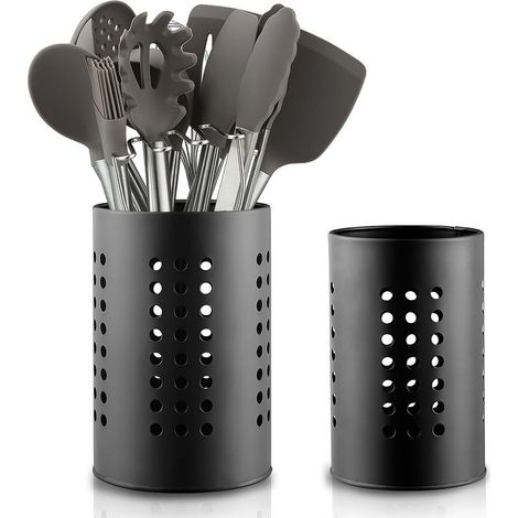 Porte ustensiles de cuisine pour comptoir de cuisine 2 pièces,porte couverts en acier inoxydable noir,organisateur de comptoir de cuisine à domicile de style campagnard Kitchen Essentials (1/5)