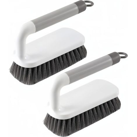 Brosse de nettoyage robuste avec manche, adaptée aux douches, salles de bains, tapis, cuisines et baignoires lot de deux (gris)