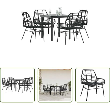 vidaXL Table de jardin - Ensemble à manger de jardin 5 pcs noir résine tressée verre (1/5)