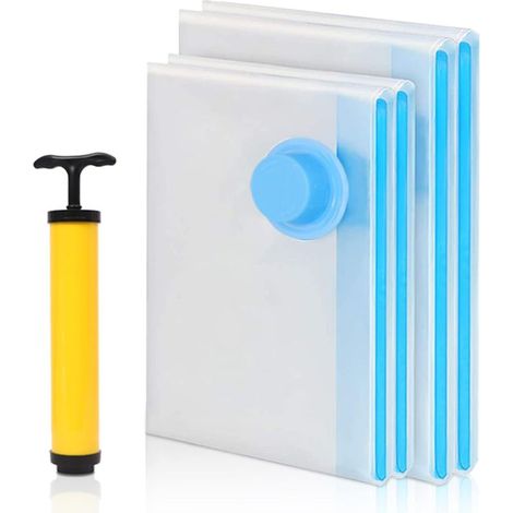 4-Pack Vacuum Storage Bags with Hand Pump for Clothes, Duvets, Quilts (2 Large 100 x 80 cm, 2 Medium 80 x 60 cm) (1/5)